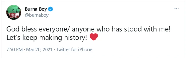 Burna Boy tweet