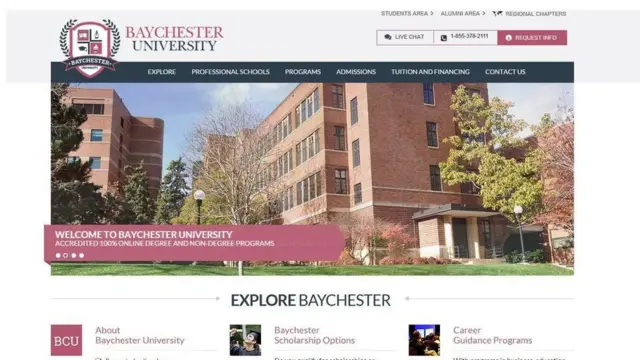 Many of Axact's online universities - such as Baychester University - share the same format and use stock photographs