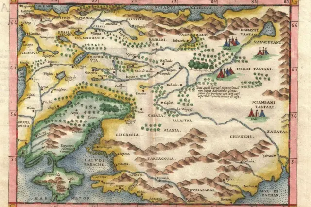 Mapa Ruscelli de Rusia, Moscovia y Ucrania, 1574.
