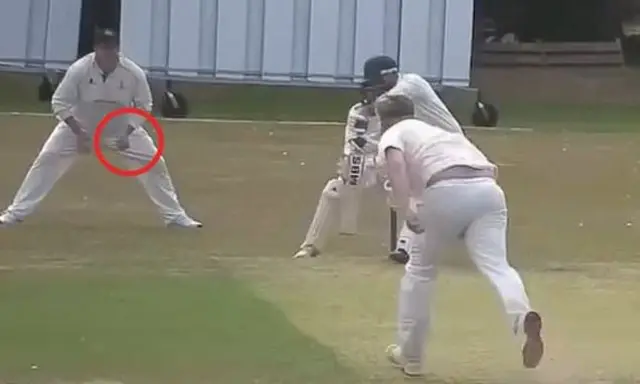 A screenshot of a ball about to be bowled during Saltburn's second XI match against Norton on Saturday 