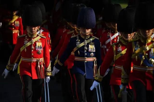 Thai Royal Guards march during the coronation procession for Thailand's King Maha Vajiralongkorn in Bangkok on May 5, 2019. 