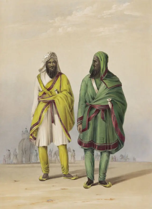 1838 मध्ये शीख दरबाराला भेट दिल्यानंतर, 'इडन' यांनी महाराजा रणजित सिंग यांचे ज्येष्ठ पुत्र खडक सिंग यांच्या सहकाऱ्यांची रेखाचित्रे काढली. त्यांचे आकर्षक झगे, पगड्या आणि भरतकाम केलेले बूट यांतून त्या विशिष्ट वेशभूषेचे दर्शन घडतं. या वेशभुषेनं या कलाकाराला भुरळ घातली होती. त्या वर्षी लिहिलेल्या पत्रांमध्ये ईडन यांनी शीख लोकांचे वर्णन वारंवार 'आकर्षक' (picturesque) असं केलं असून, त्यांच्या 'सुडौल शरीरयष्टी'ची प्रशंसा केली आहे.
