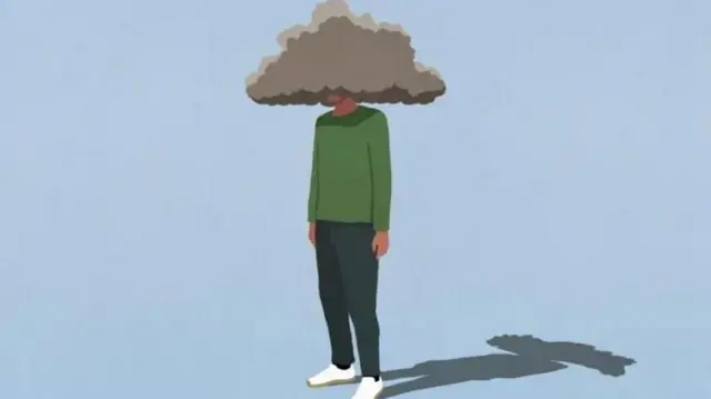 ጭንቅላቱ በጥቁር ደመና የተሸፈነ ሰው ሥዕል