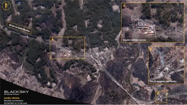 Una imagen satelital muestra el convoy ruso