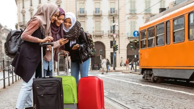 A group of young women excited about being in Italy