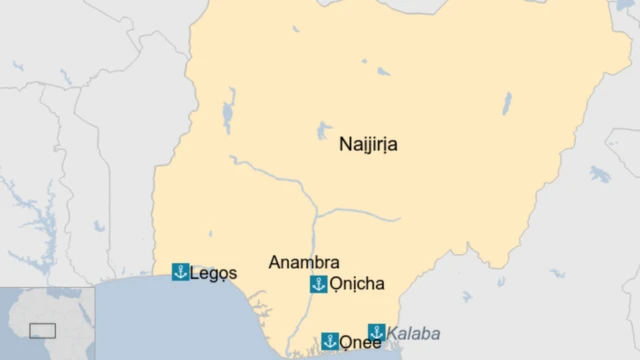 Maapụ na-egosi ebe ọdọụgbọmmiri Ọnịcha dị.