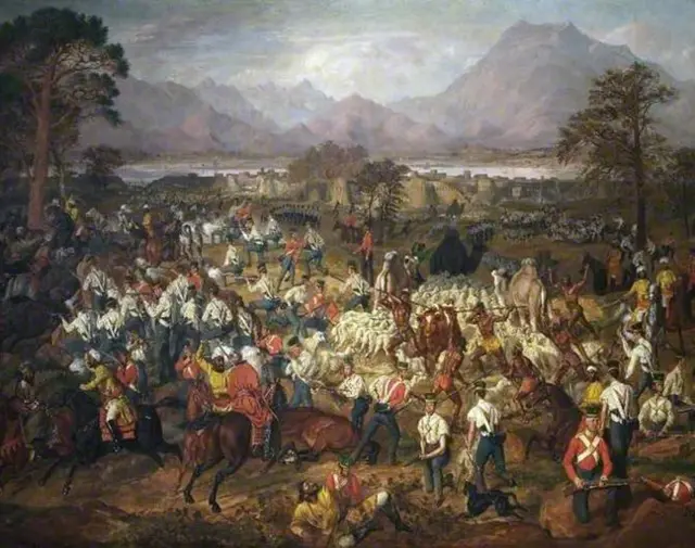نقاشی اثر دنیل کنلیف در ۱۱ مارچ ۱۸۴۲نشان می‌دهد که سربازان بریتاتیایی حدود ۵۰۰ گوسفند را از یک چراگاه با زور تصاحب کردند