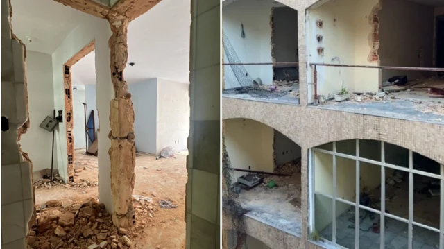 Detalhe da entrada de apartamento e fachada 