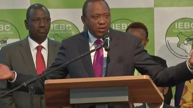 Rais Uhuru Kenyatta baada ya kutangazwa mshindi