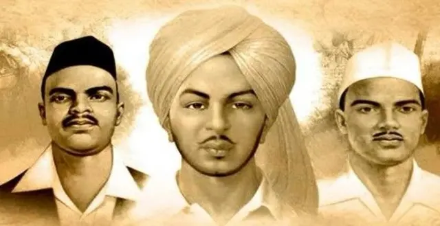 राजगुरु (बाएं), भगत सिंह (बीच में) और सुखदेव (दाहिने)