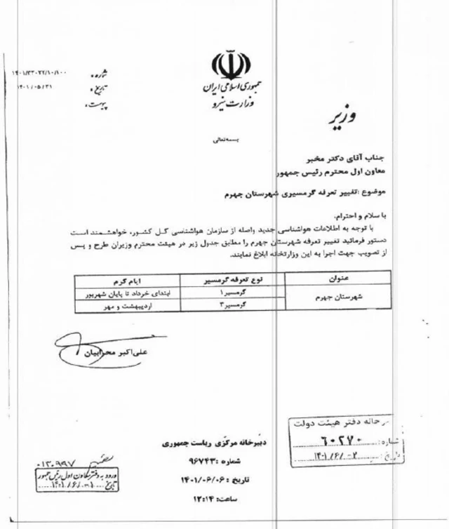 نامه تغییر وضعیت اقلیمی جهرم