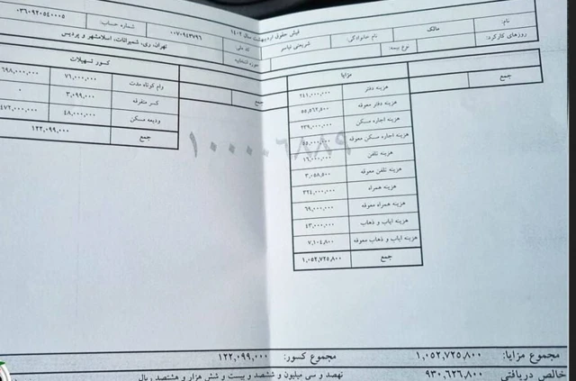 فیس حقوق دریافتی مالک شریعتی، نماینده تهران در مجلس یازدهم 