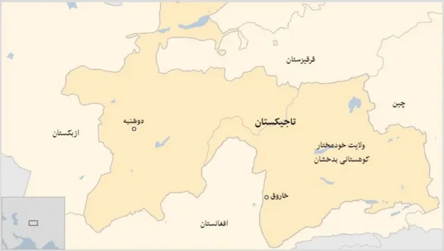 نقشه کشورهای تاجیکستان و چند کشور دیگر در منطقه آسیای میانه 