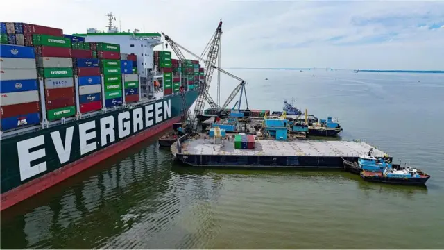 Removing containers from stricken vessels like the Ever Forward - which ran aground in Chesapeake Bay near Baltimore - is a delicate process (Credit: Jim Watson/AFP/Getty Images)