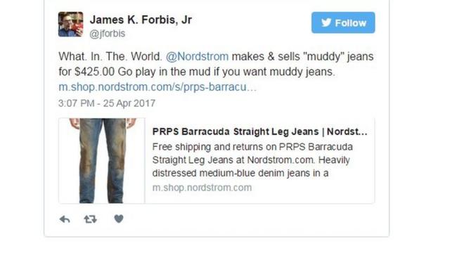 US clothes firm Nordstrom mocked for selling 'heavily distressed' muddy  jeans for £350, London Evening Standard