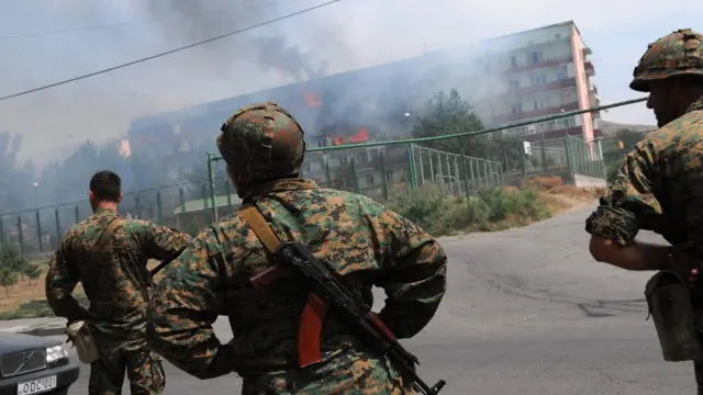 Грузинские военные в Гори, август 2008 года