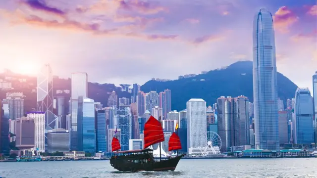 香港维多利亚湾的日落