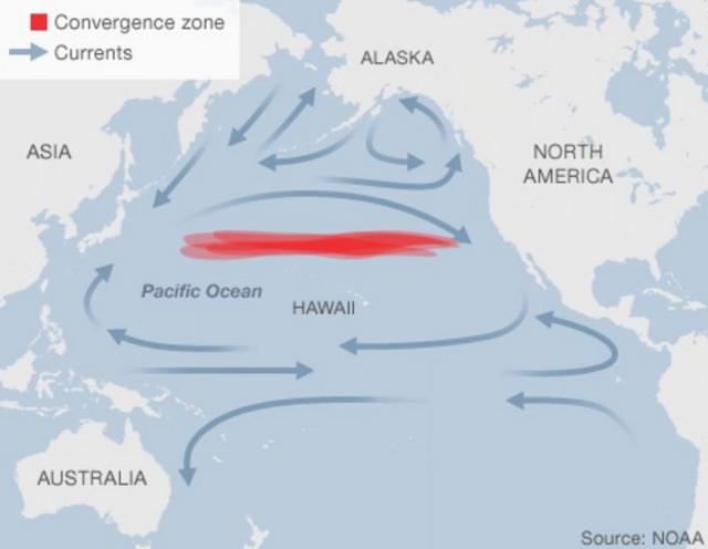 Diagram showing location of Great Pacific Garbage Patch