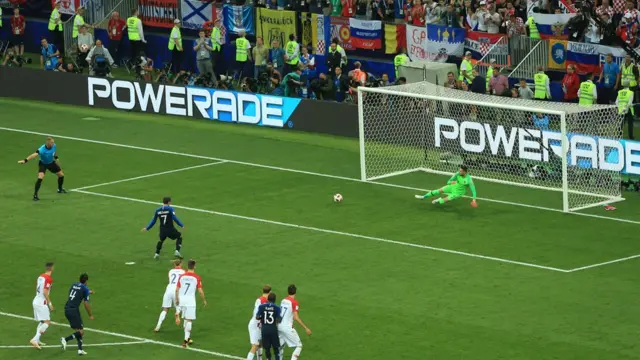 Antoine Griezmann wa Ufaransa akifunga penalti