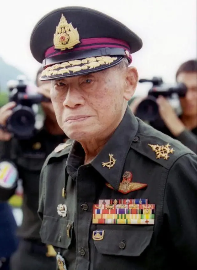 จอมพลถนอม กิตติขจร อดีตนายกรัฐมนตรีของไทยและผู้นำการรัฐประหา