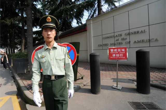 中美两国互相关闭领事馆，标志着两国关系进一步恶化（图为美国驻成都总领事馆）。