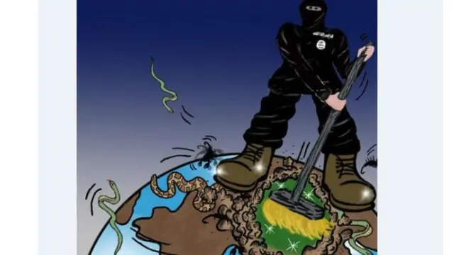 IŞİD'in "dünyayı temizlediği" bu görsel de Telegram'daki destekçileri arasında popüler