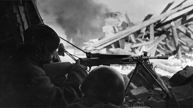 The long Nazi siege of Stalingrad was one of the bloodiest battles of the entire war. In the picture, Soviet snipers in a defensive position.