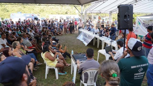 Reunião entre atingidos pela lama e representantes da Vale no Parque da Cachoeira, em Brumadinho, em 5 de fevereiro de 2019