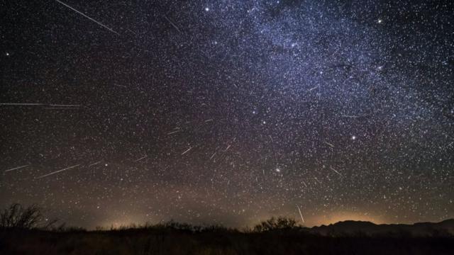 A composite image of the 2017 Geminid meteor shower in Arizona.