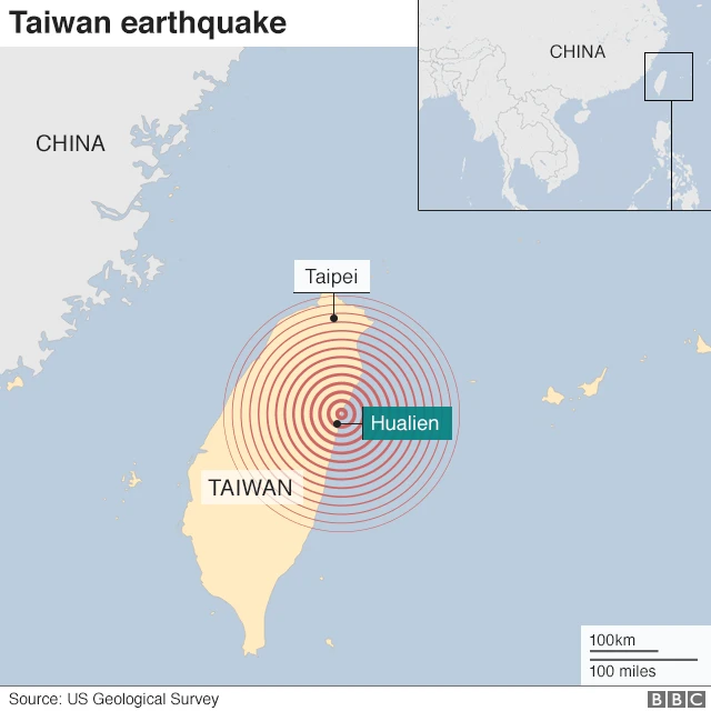 Map of earthquake showing where tremor was sent