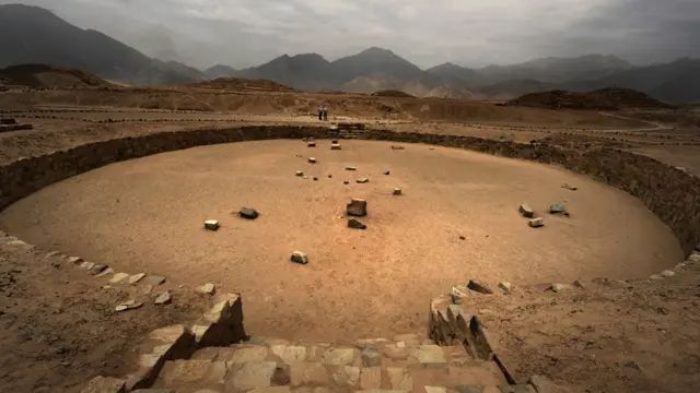 View of one of the amphitheatres of the Caral archaeological complex, in Supe-Peru
