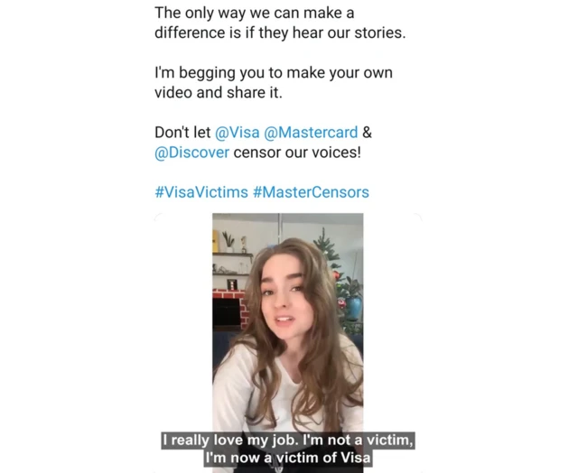 Mary Moody sosyal medyada paylaştığı mesajda Visa ve Mastercard'ın kendilerini mağdur ettiğini söyledi