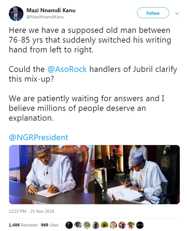 Nnamdi Kanu claim say President Buhari na fake Buhari