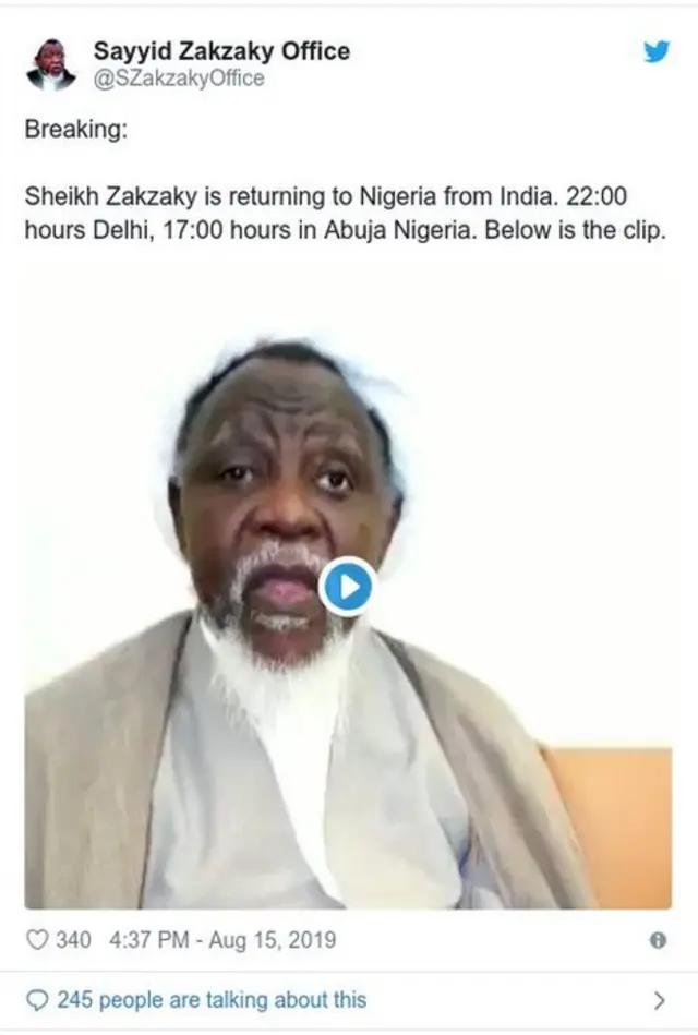 El-Zakzaky ya bukaci barin Indiya saboda bai gamsu da matakan da aka dauka ba