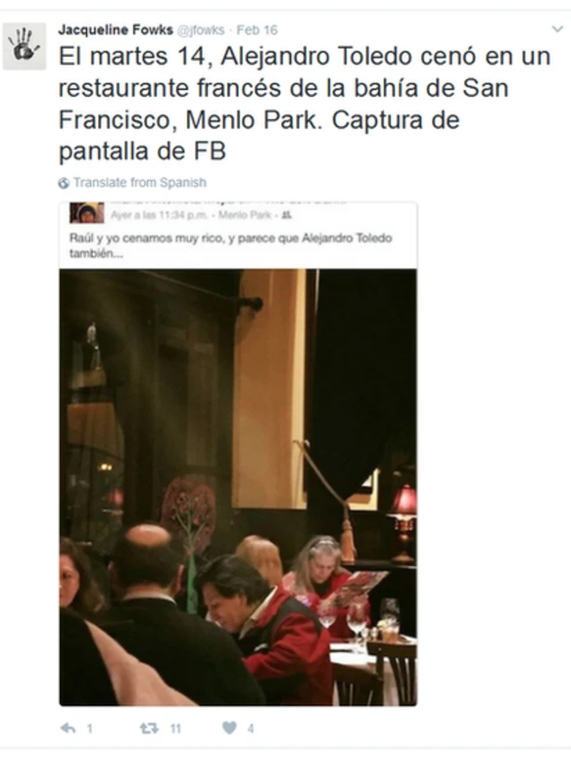 Captura de Facebook de Alejandro Toledo