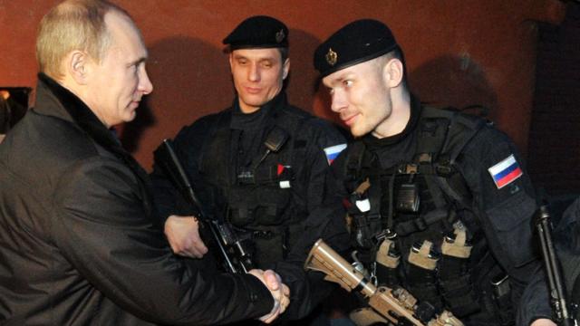President Putin (L) with FSB special forces in Chechnya, 20 Dec 11