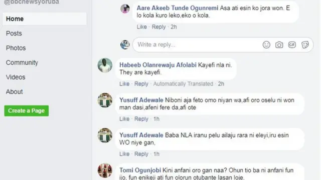 Èsì àwọn ènìyàn lórí Facebook
