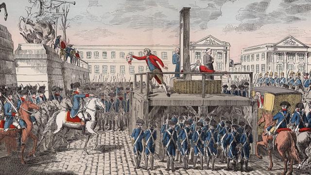 Ejecución de Luis XVI, rey de Francia, en la Plaza de la Revolución, hoy Plaza de la Concordia, en París, Francia, el 21 de enero de 1793.