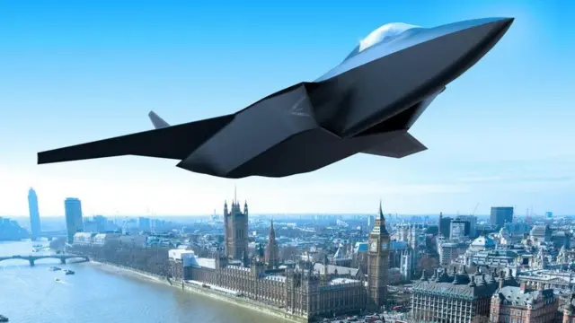 په دې هنري تصویر کې د خیال په مرسته نوې چمتو کېدونکې الوتکه د الوت په حال کې شوول شوې.