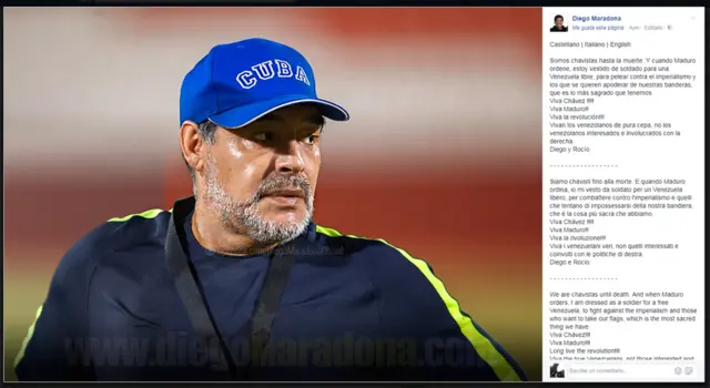 Captura de pantalla de la cuenta de Maradona en Facebook