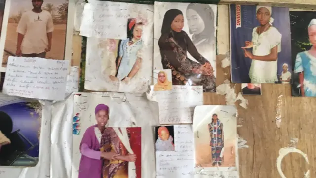 Notice board wey dey inside Hisbah office dey show faces of pipo wey dey miss