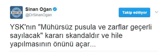 Sinan Oğan tweet
