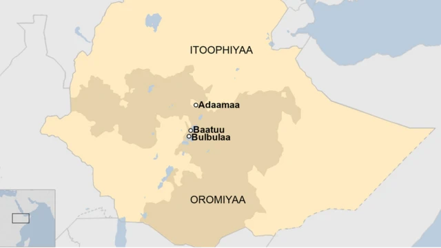 Kaartaa magaalaa Bulbulaa. Baatuu fi Adaamaa agarsiisu