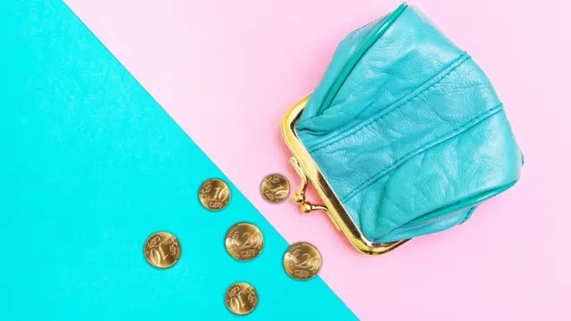 Monedera sobre fondo rosa y azul