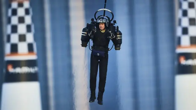 A man using a Jetpack Aviation jetpack