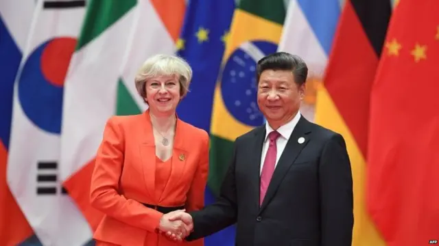 梅首相並未直接提到英國脫離歐盟，但她暗示，發展與中國的關係是英國脫歐後發展戰略的一部分。