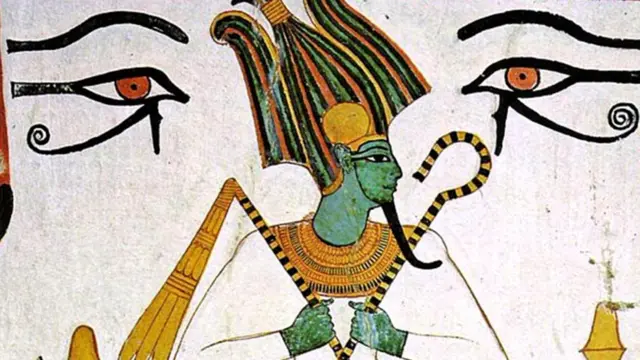 Египетский бог возрождения Осирис традиционно изображался с зеленым лицом