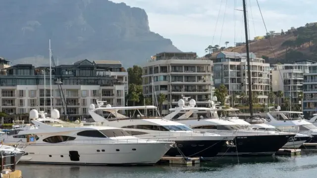 南非開普敦（南非開普敦市中心桌山為背景的海濱豪華遊艇和房產）。