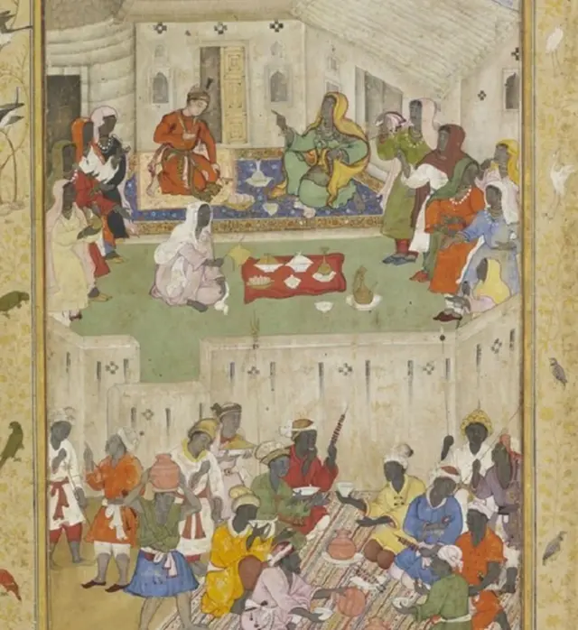 ઇથિયોપિયા કે પૂર્વ આફ્રિકાની જમીન પર ભોજન લઈ રહેલા એક ભારતીય રાજકુમારને દર્શાવતું આ પેઇન્ટિંગ 1590માં બન્યું હતું