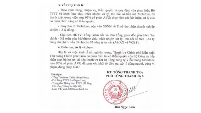Bản chụp một phần kết luận thanh tra
